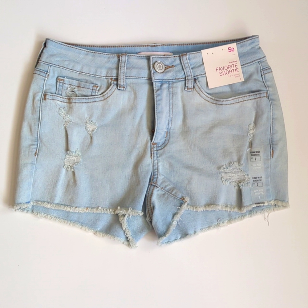 So Juniors Low Rise Fray Cuff Shortie Shorts